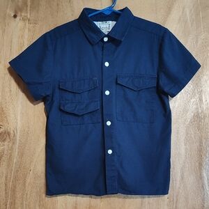 Saving Grace Smocks Boys Vented Sport Shirt Navy Blue 100% Cotton Fishing Size 6